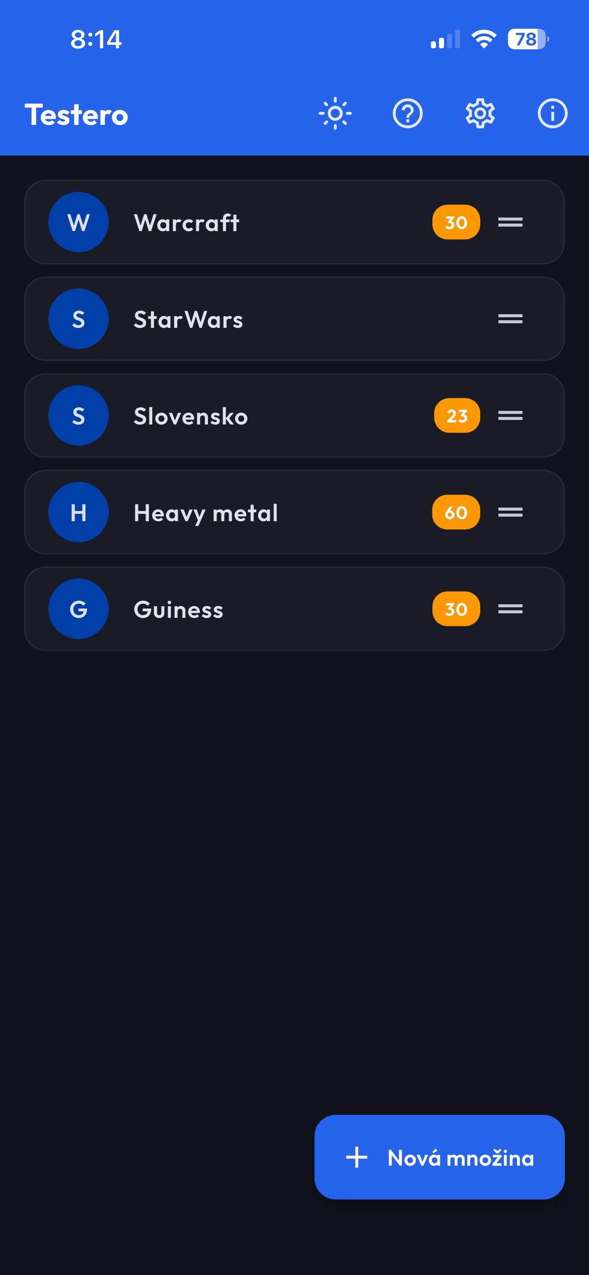 Domov – zoznam množín