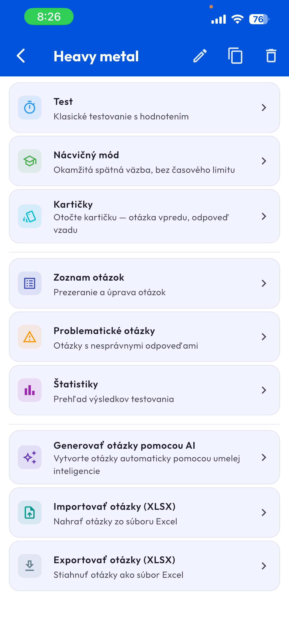 Testero – detail množiny a režimy učenia